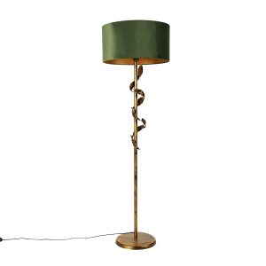 Vintage stojaca lampa starožitná zlatá so zeleným tienidlom - Linden