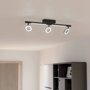 LED stropný spot Cardillio 2 čierny s tromi krúžkami