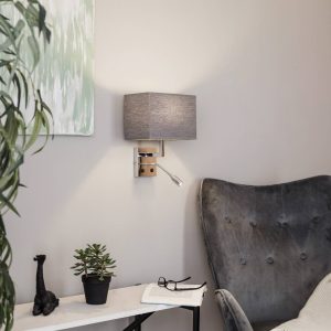 Hotelová nástenná lampa s flexibilným ramenom a textilným tienidlom