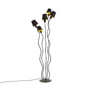 Dizajnová stojaca lampa čierna 5-svetlá s upínacím tienidlom – Wimme