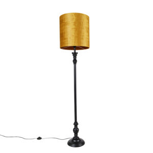 Stojacia lampa čierna so zlatým odtieňom látky 40 cm - Classico