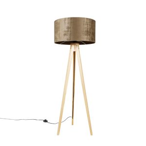 Stojacia lampa drevená s látkovým tienidlom hnedá 50 cm – Tripod Classic