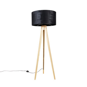 Stojacia lampa drevená s látkovým tienidlom čierna 50 cm – Statív Classic