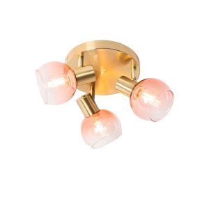 Art Deco stropné bodové svietidlo zlaté s ružovým sklom 3-svetlo - Vidro