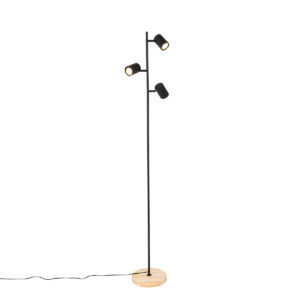 Moderná stojaca lampa čierna s drevom 3-svetlo – Jeana