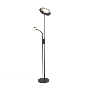 Stojacia lampa čierna vrátane LED a stmievača s lampou na čítanie – Fez