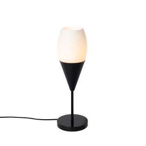 Moderná stolná lampa čierna s opálovým sklom - Drop