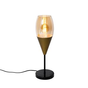Moderná stolná lampa zlatá s jantárovým sklom - Drop