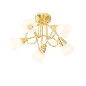 Klasické stropné svietidlo zlaté s opálovým sklom 5-svetlo - Inez