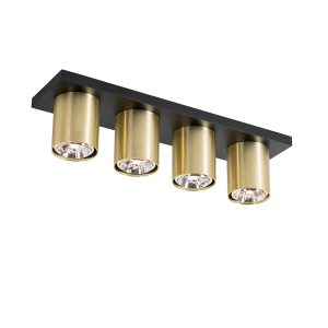 Moderné stropné bodové svietidlo čierne so zlatým 4-svetlom – Tubo