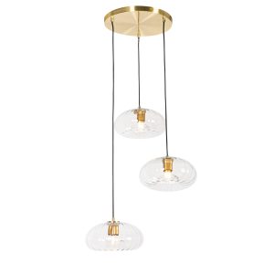 Art Deco závesná lampa zlatá so skleneným okrúhlym 3-svetlom – Ayesha