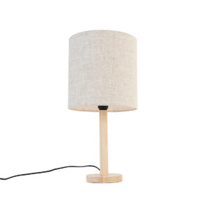 Vidiecka stolová lampa drevená so svetlohnedým tienidlom – Mels