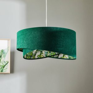 Závesná lampa Vivien, zelená s celoplošnou kvetinovou potlačou