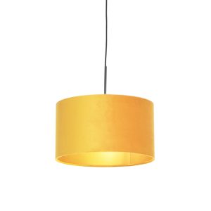 Závesné svietidlo s velúrovým odtieňom okrové so zlatom 35 cm – Combi
