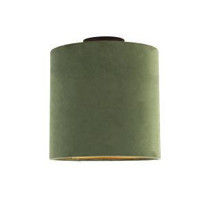 Stropné svietidlo s velúrovým odtieňom zelené so zlatým 25 cm - čierne Combi