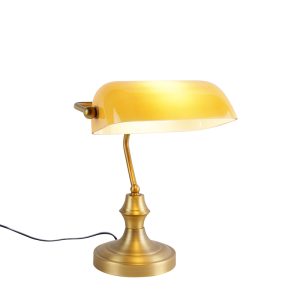 Klasická notárska lampa bronzová s jantárovým sklom – Banker