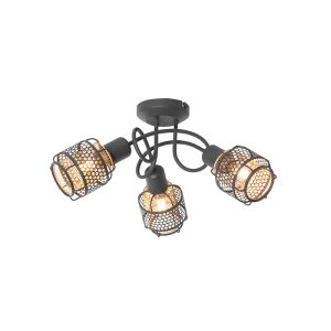 Dizajnové stropné svietidlo čierne so zlatým 3-svetlom – Noud
