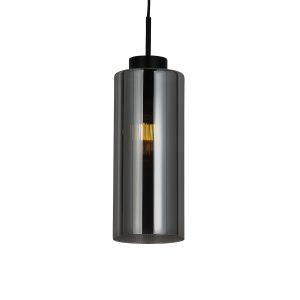 Art Deco závesná lampa čierna s dymovým sklom - Laura