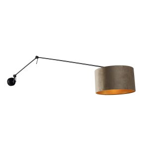 Nástenná lampa čierna s velúrovým tienidlom taupe 35 cm nastaviteľná - Blitz