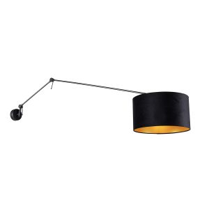 Nástenná lampa čierna s velúrovým tienidlom čierna 35 cm nastaviteľná – Blitz