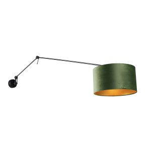 Nástenná lampa čierna s velúrovým tienidlom zeleným 35 cm nastaviteľná – Blitz