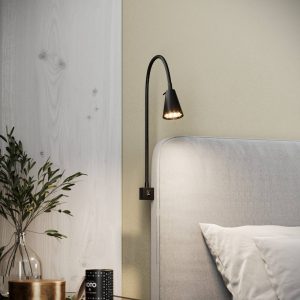 Nástenné svietidlo Tuso LED, montáž na posteľ, čierne