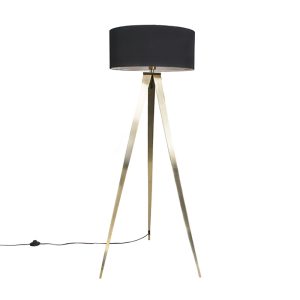 Moderná mosadzná stojaca lampa s čiernym tienidlom – Ilse