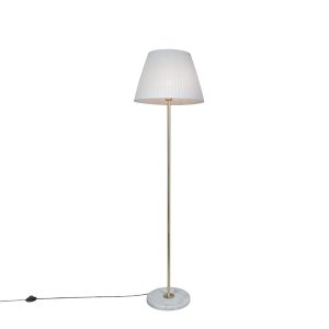Retro stojaca lampa mosadz so skladaným tienidlom krémová 45 cm – Kaso