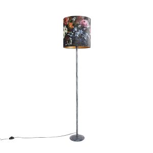 Vintage stojaca lampa starožitný sivý odtieň kvetinový vzor 40 cm – Simplo
