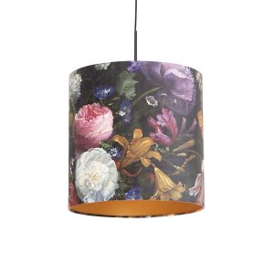 Závesná lampa s velúrovými odtieňmi kvetov so zlatom 40 cm – Combi