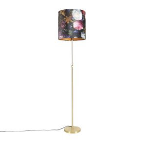 Stojacia lampa zlatá / mosadz so zamatovým odtieňom kvetov 40/40 cm – Parte