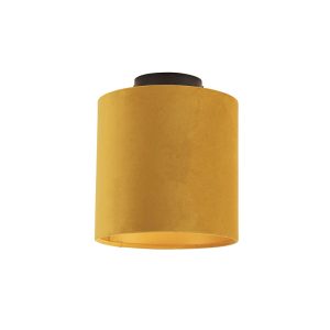 Stropné svietidlo s velúrovým odtieňom okrové so zlatom 20 cm – kombi čierna