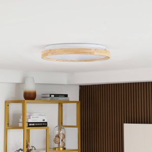 Lindby Smart LED stropné svietidlo Mirren wood Ø49