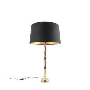 Stolová lampa v štýle art deco zlatá s bavlneným tienidlom čierna 45 cm - Torre