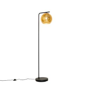 Dizajnová stojaca lampa čierna so zlatým sklom - Bert
