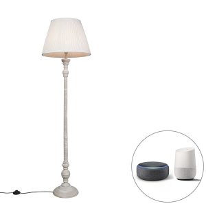 Inteligentná stojaca lampa sivá s bielym skladaným tienidlom vrátane Wifi A60 - Classico