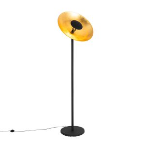 Industriálna stojaca lampa čierna so zlatým vnútrom 60 cm – Magnax
