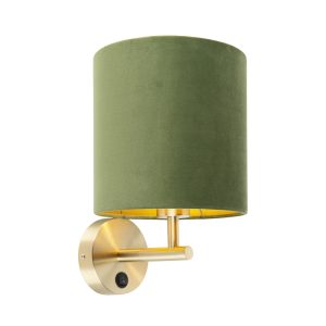 Elegantná nástenná lampa zlatá so zeleným zamatovým odtieňom - mat