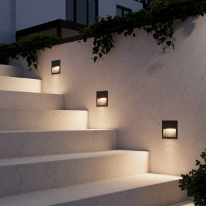 Lucande LED nástenné svietidlo Loya, štvorcové, sivé, vonkajšie