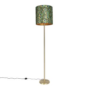 Stojaca lampa mosadzná s pávím tienidlom 40 cm – Simplo