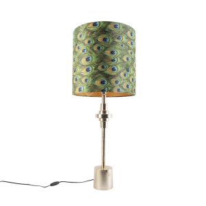 Stolná lampa v štýle art deco zlatý zamatový odtieň v pávom prevedení 40 cm – Diverso