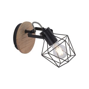 Priemyselná nástenná lampa čierna s drevom – Sven