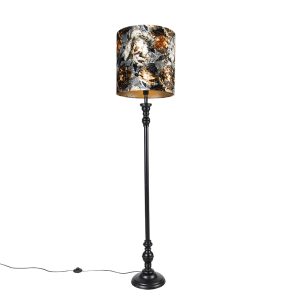 Stojaca lampa čierna s kvetinovým tienidlom 40 cm – Classico