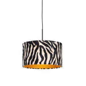 Moderná závesná lampa čierna s tienidlom zebra 35 cm – Combi