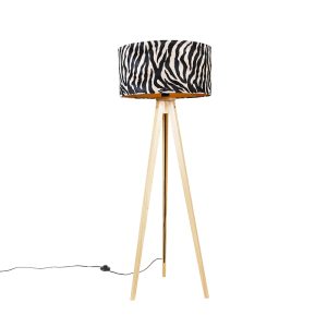 Stojacia lampa drevená s látkovým tienidlom zebra 50 cm – Tripod Classic