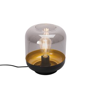Dizajnová stolná lampa čierna so zlatom a dymovým sklom – Kyan