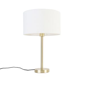 Klasická stolná lampa z mosadze s bielym tienidlom 35 cm – Simplo