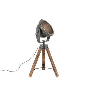 Priemyselná stolová lampa statív oceľový s dreveným sklopným – Emado