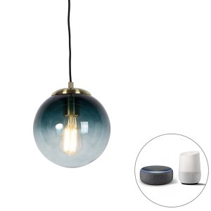 Inteligentná závesná lampa z mosadze s oceánsky modrým sklom 20 cm vrátane WiFi ST64 – Pallon