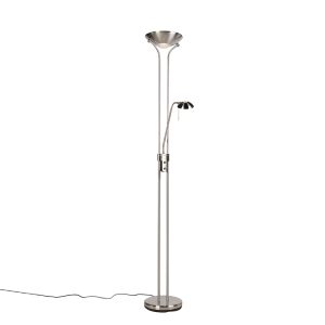 Podlahová lampa z ocele s lampou na čítanie vrátane LED a stmievača – Diva 2